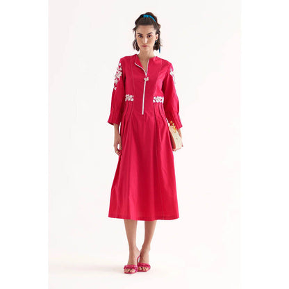 Our Love Kiki Fuchsia Cotton Embroidered Midi Dress