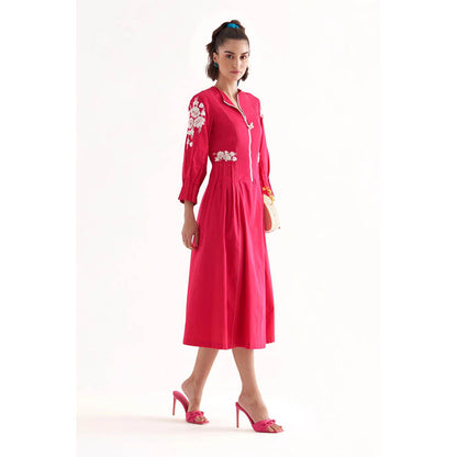 Our Love Kiki Fuchsia Cotton Embroidered Midi Dress