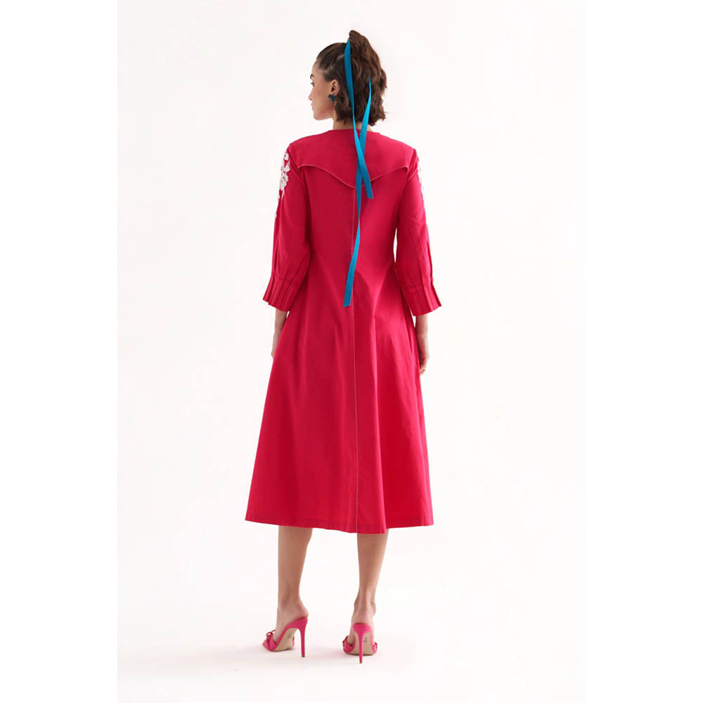 Our Love Kiki Fuchsia Cotton Embroidered Midi Dress