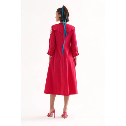 Our Love Kiki Fuchsia Cotton Embroidered Midi Dress