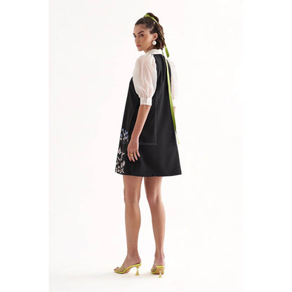 Our Love Marcella Black Banana Crepe Embroidered Mini Short Dress