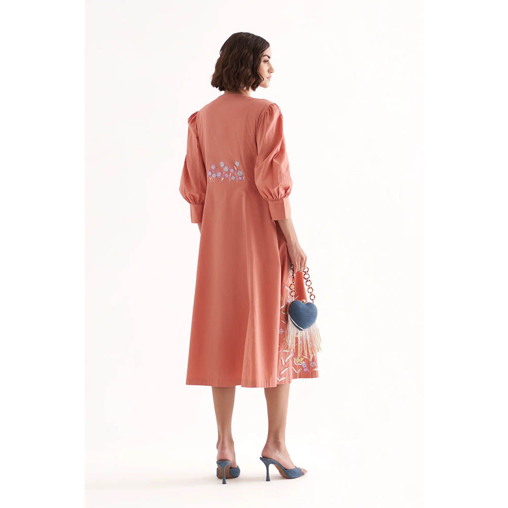 Our Love Saint Lipstick Pink Cotton Embroidered Midi Dress