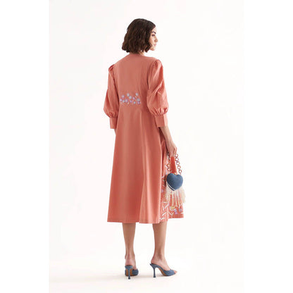 Our Love Saint Lipstick Pink Cotton Embroidered Midi Dress