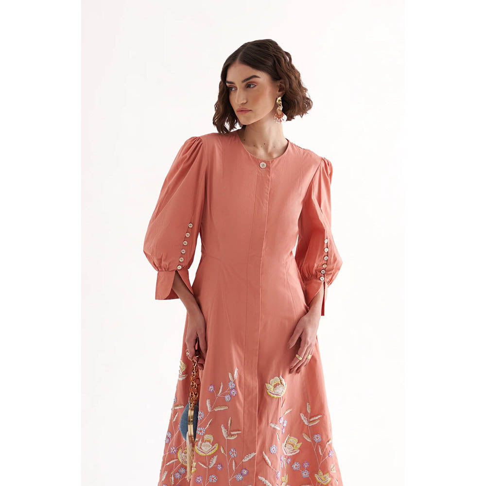 Our Love Saint Lipstick Pink Cotton Embroidered Midi Dress