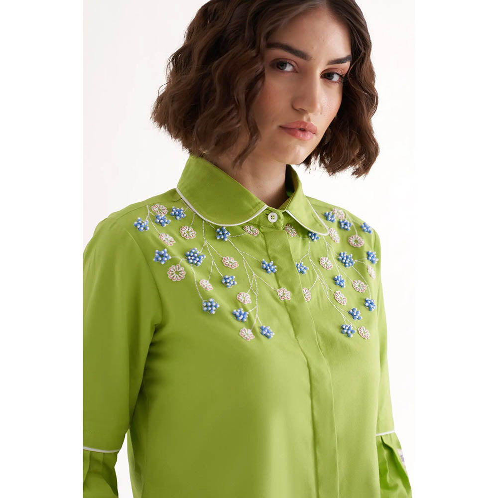 Our Love Shae Lime Green Cotton Embroidered Shirt