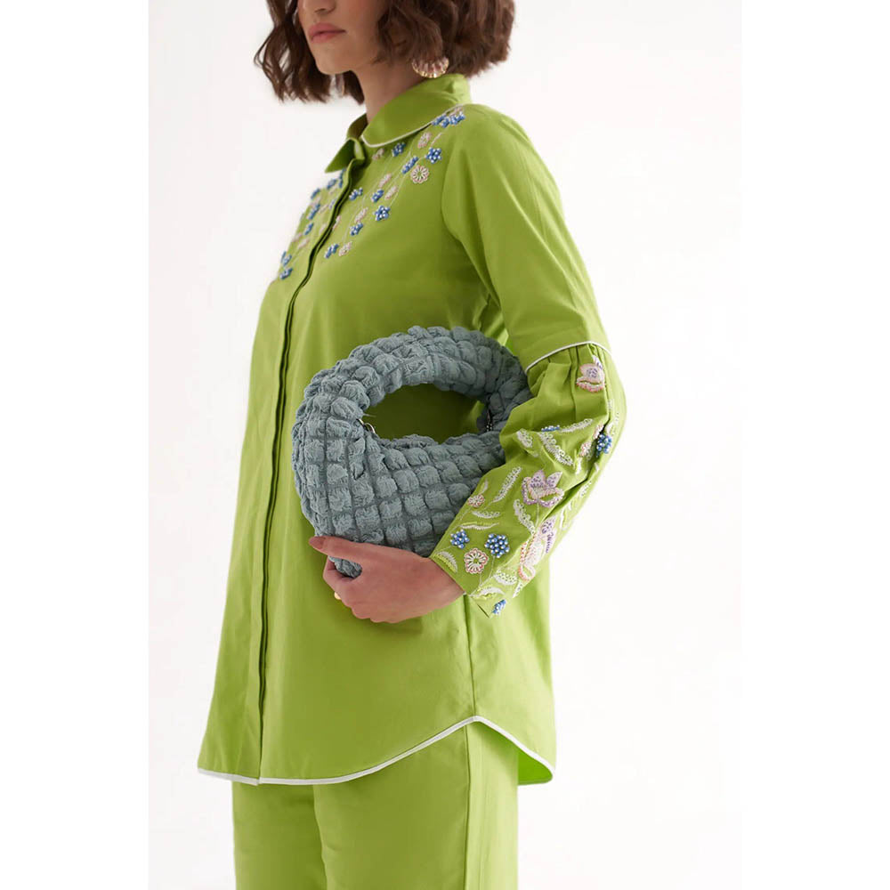 Our Love Shae Lime Green Cotton Embroidered Shirt