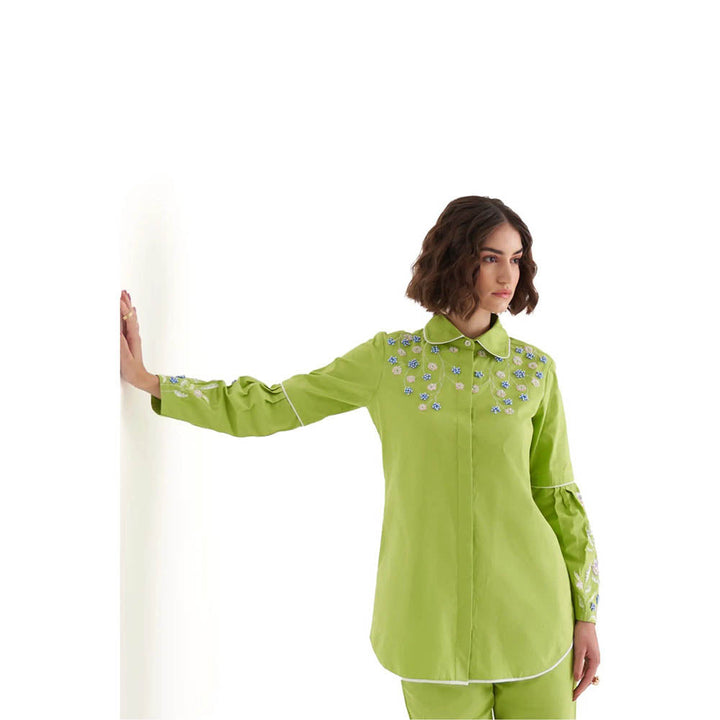 Our Love Shae Lime Green Cotton Embroidered Shirt