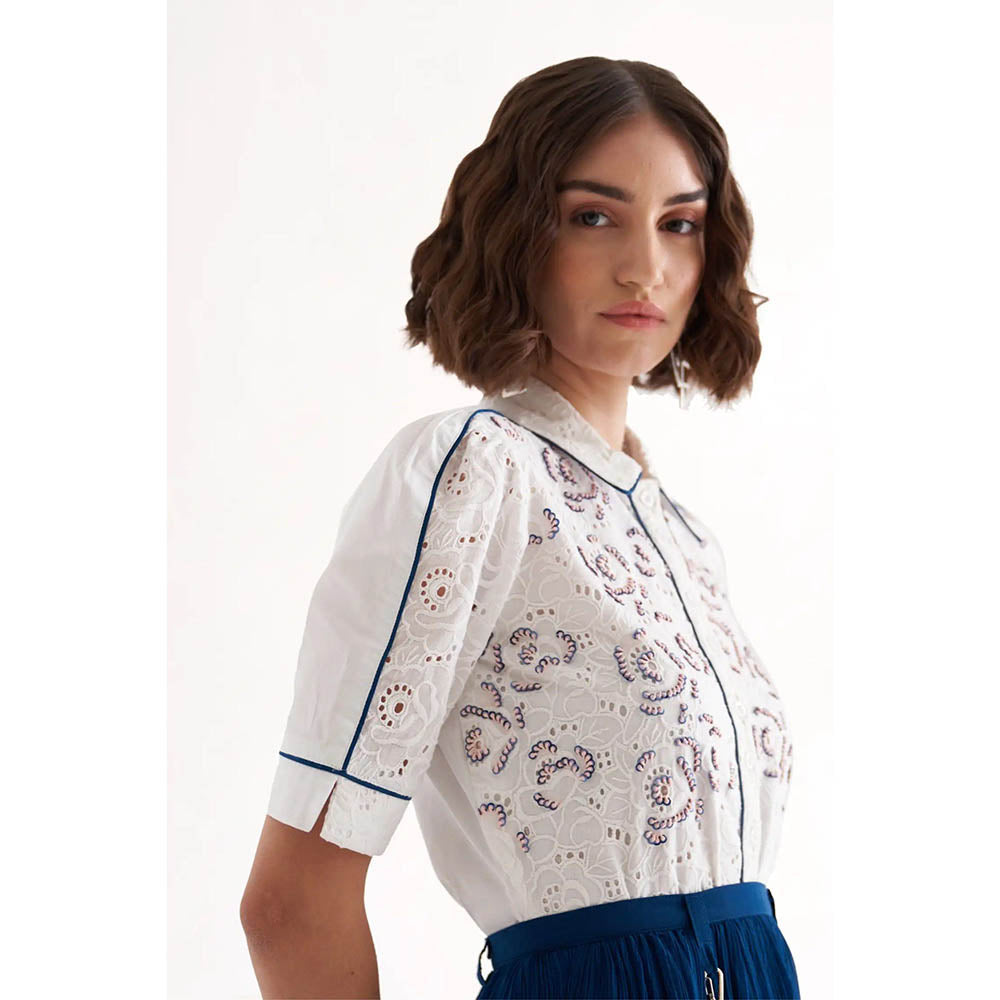 Our Love Bekki White Schiffli Embroidered Shirt