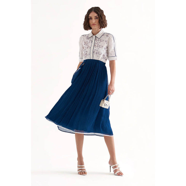 Our Love Drip Persian Blue Crinkle Chiffon Midi Skirt