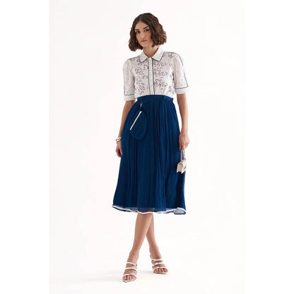 Our Love Drip Persian Blue Crinkle Chiffon Midi Skirt