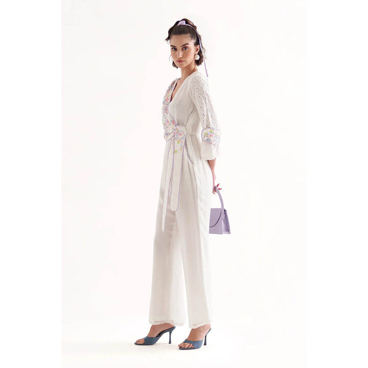 Our Love Perla White Embroidered Jumpsuit