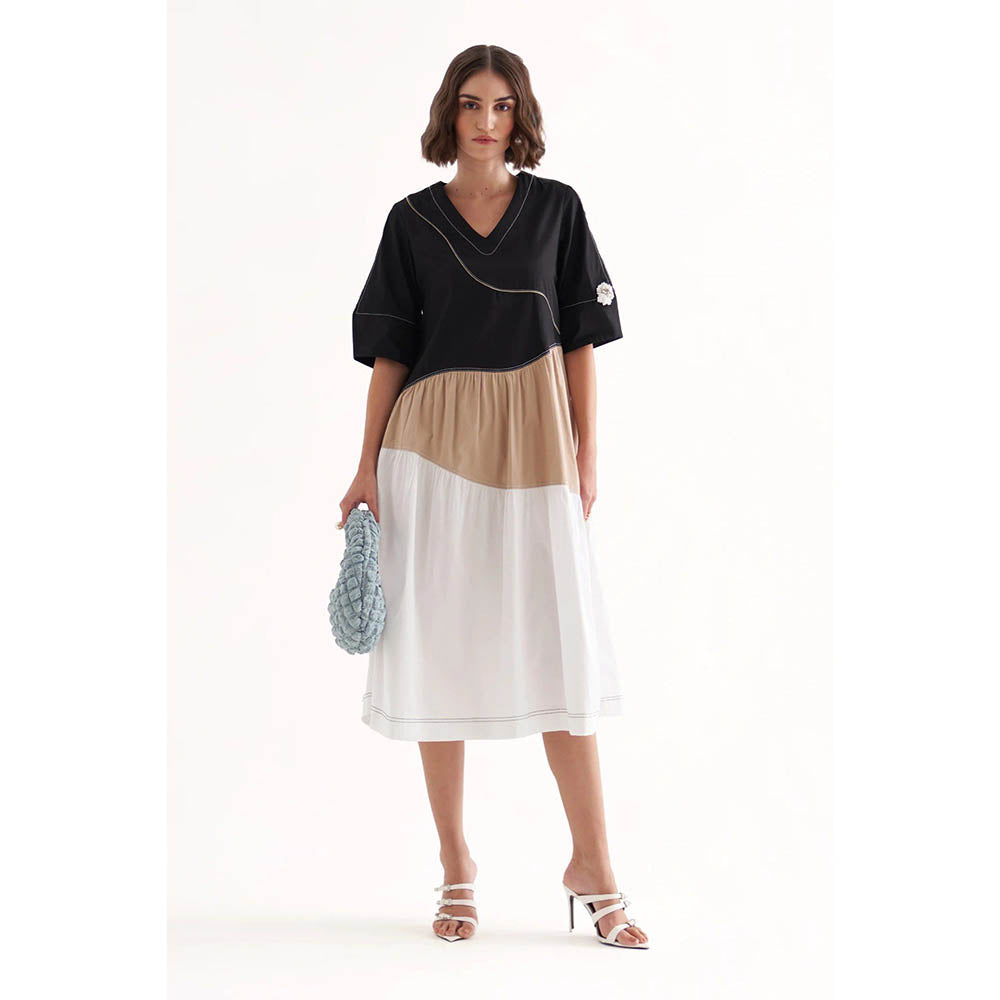 Our Love Omg Cotton Satin Colour-Block Midi Dress