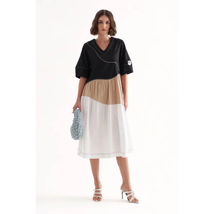 Our Love Omg Cotton Satin Colour-Block Midi Dress