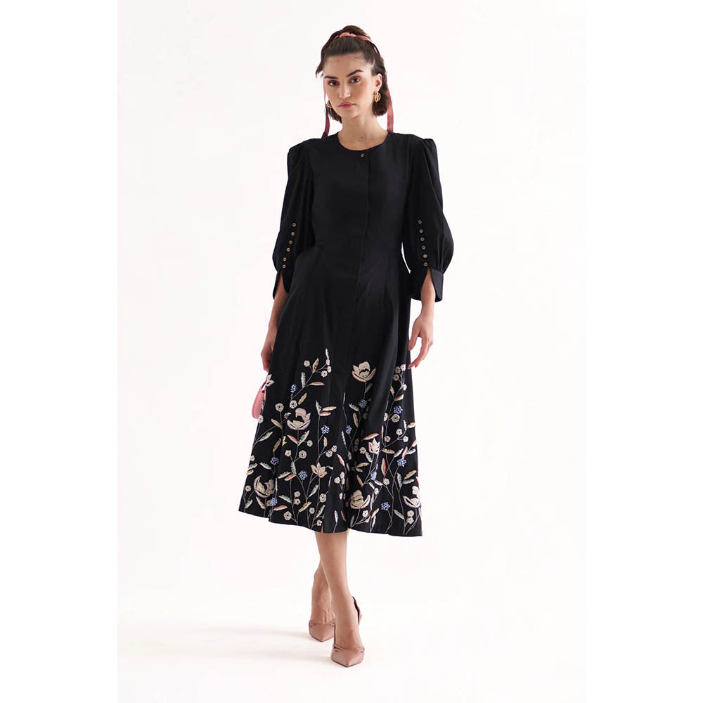 Our Love Saint Black Cotton Embroidered Midi Dress