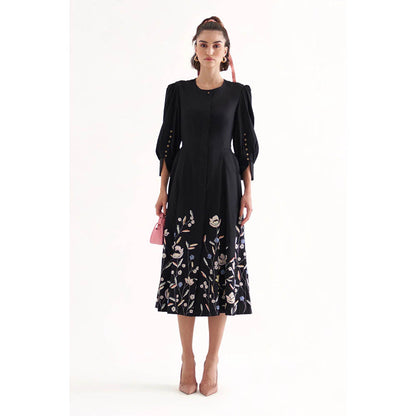 Our Love Saint Black Cotton Embroidered Midi Dress