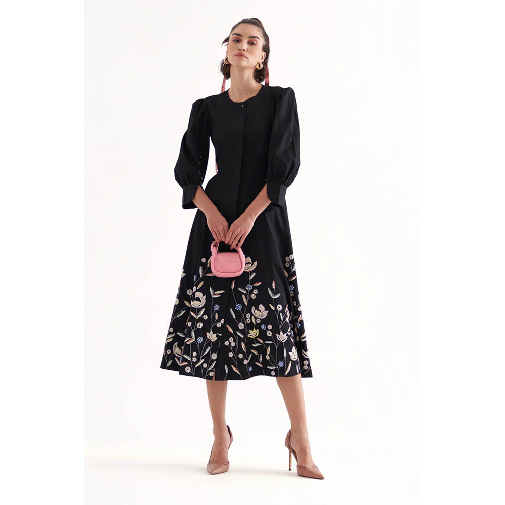 Our Love Saint Black Cotton Embroidered Midi Dress