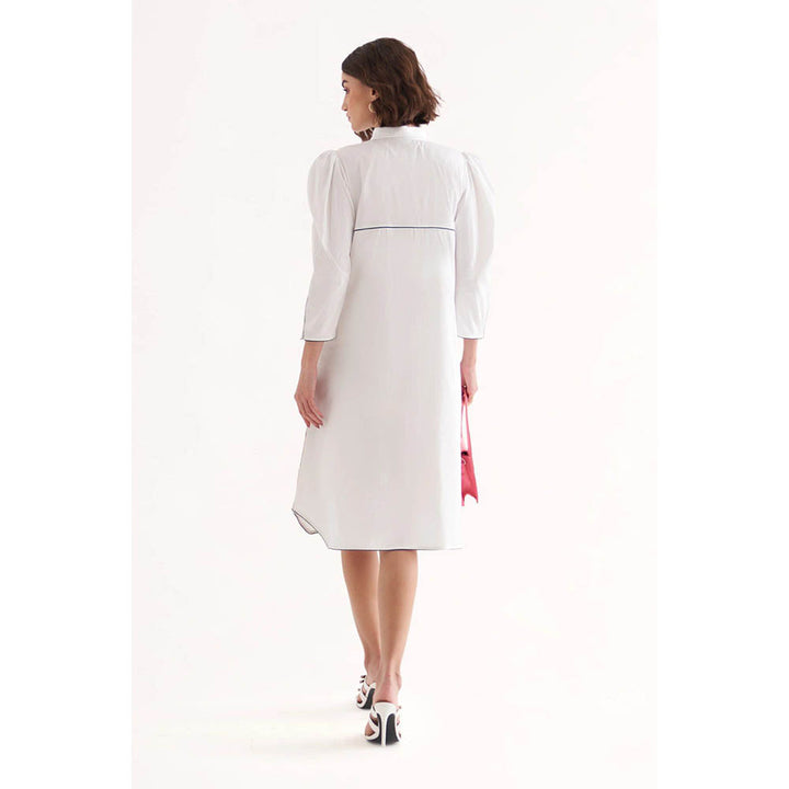 Our Love Claire Cotton Satin And Schiffli White Embroidered Knee Length Dress