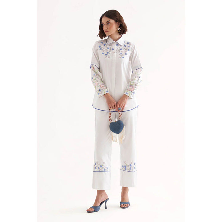 Our Love Shae White Embroidered Shirt & Pant (Set of 2)