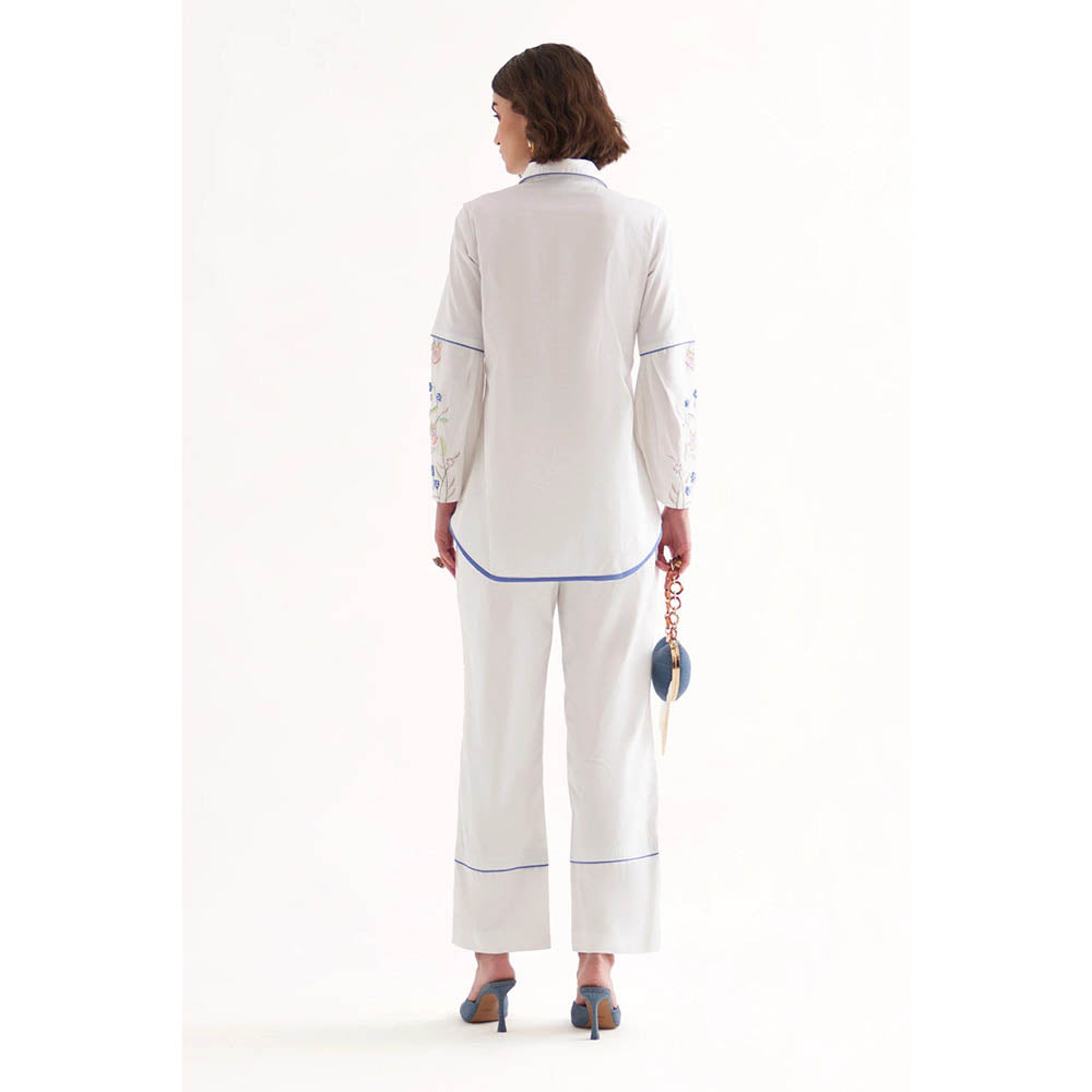 Our Love Shae White Embroidered Shirt & Pant (Set of 2)