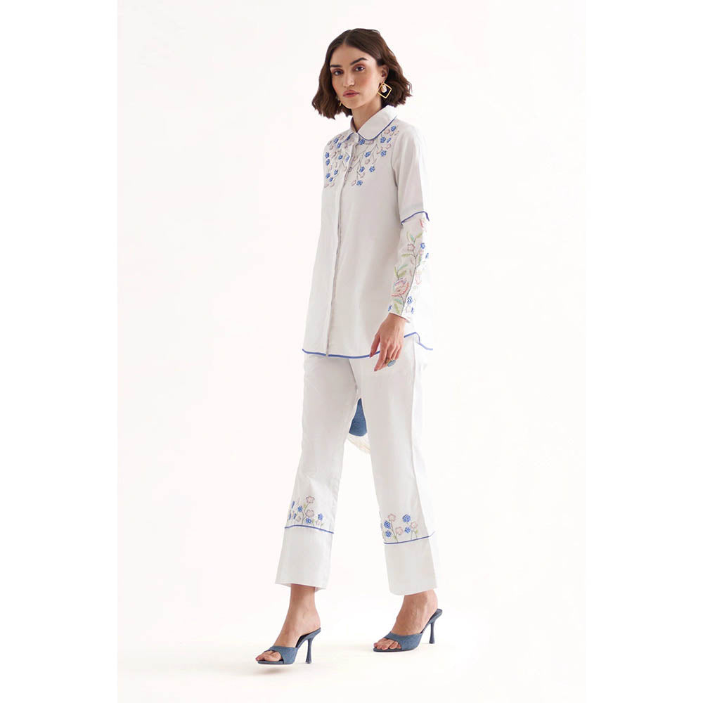 Our Love Shae White Embroidered Shirt & Pant (Set of 2)