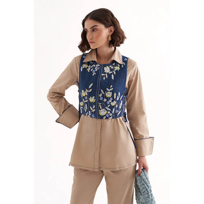 Our Love Pandora Cotton Satin Khaki Shirt With Lindy Denim Jacket (Set of 2)