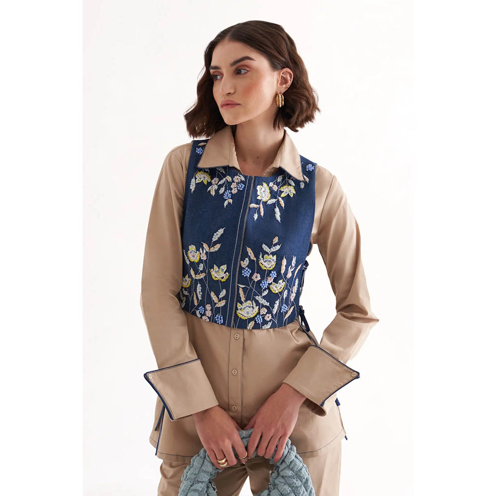 Our Love Pandora Cotton Satin Khaki Shirt With Lindy Denim Jacket (Set of 2)