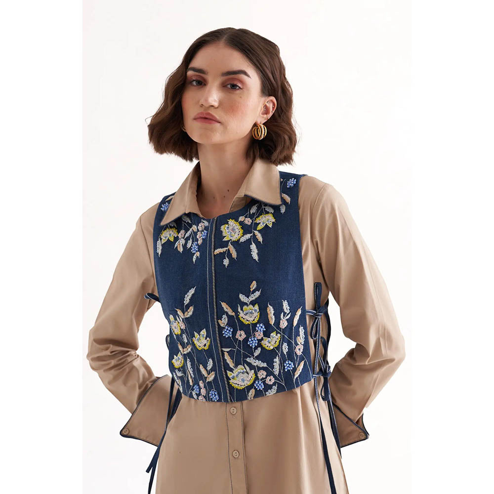 Our Love Pandora Cotton Satin Khaki Shirt With Lindy Denim Jacket (Set of 2)