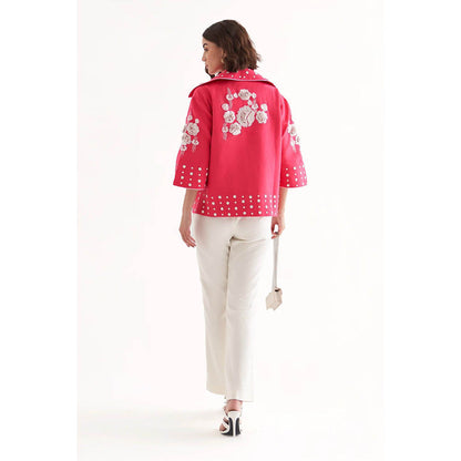 Our Love Emily Banana Crepe Fuchsia Jacket With White Pants (Set of 2)