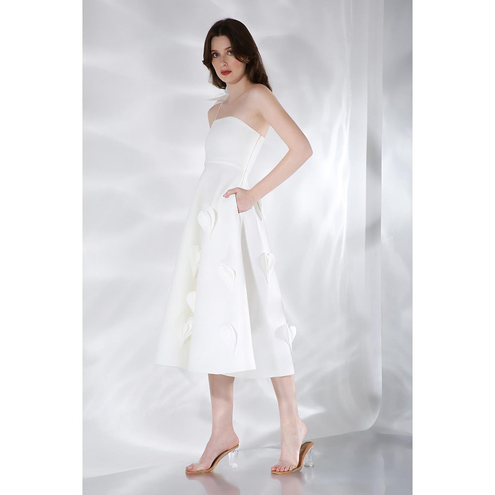 Ozeqo Cassandra White Solid Shoulder Straps Midi Dress