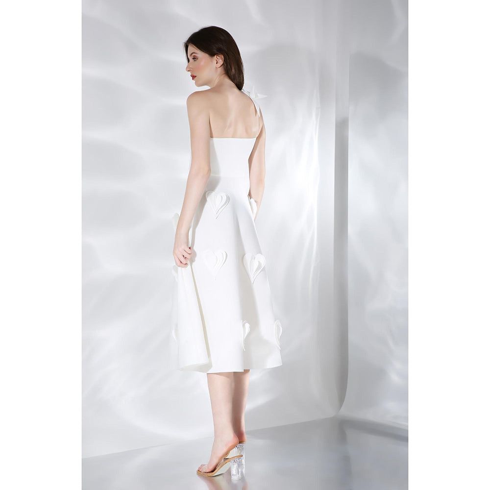 Ozeqo Cassandra White Solid Shoulder Straps Midi Dress