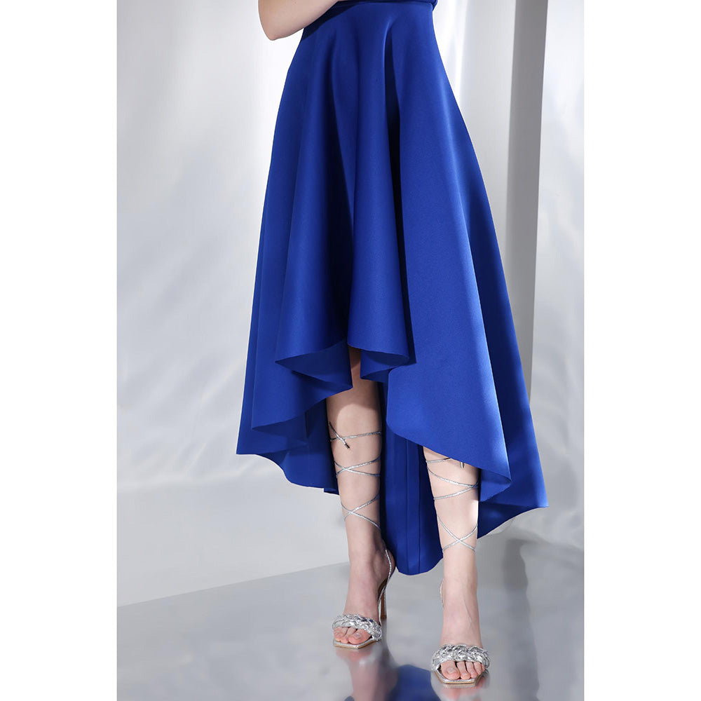 Ozeqo Imperial Blue Solid Strapless Tube Midi Dress