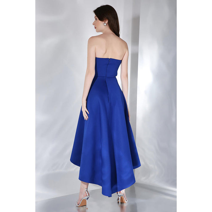 Ozeqo Imperial Blue Solid Strapless Tube Midi Dress