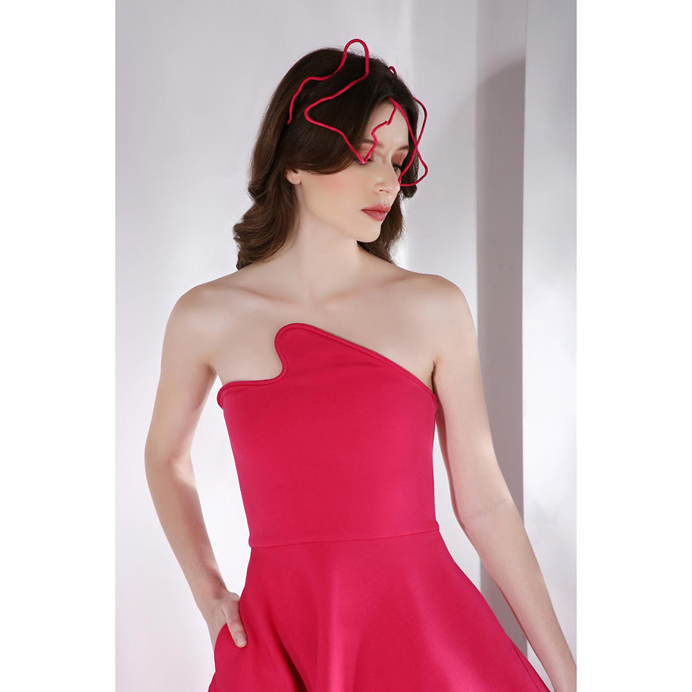 Ozeqo Gladys Pink Solid Strapless Tube Maxi Dress with Bow (Set of 2)