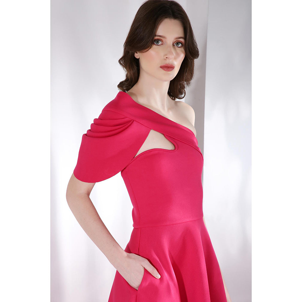 Ozeqo Gladys Pink Solid One Shoulder Maxi Dress with Detachable Sleeve (Set of 2)