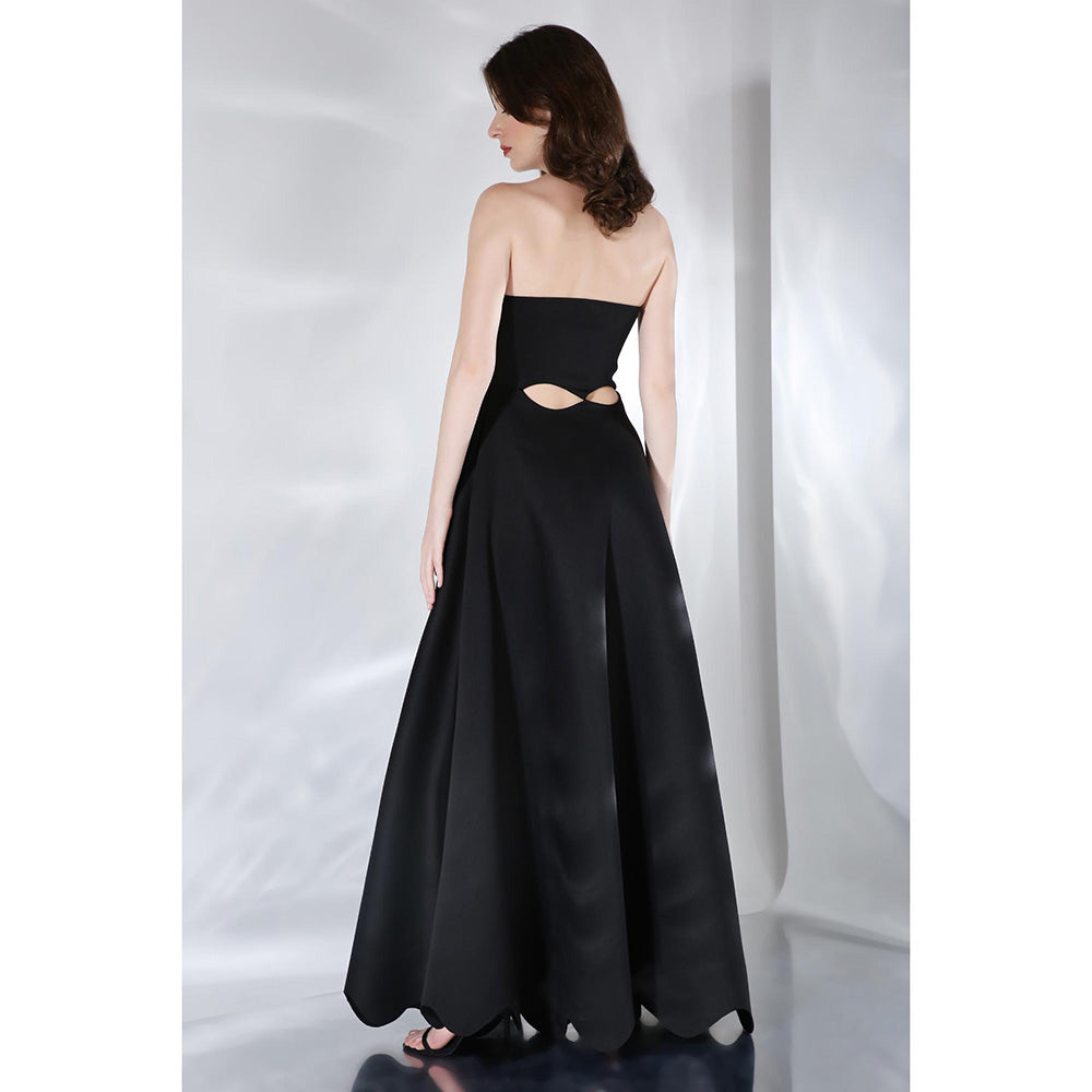 Ozeqo Francesca Black Solid Strapless Tube Maxi Dress