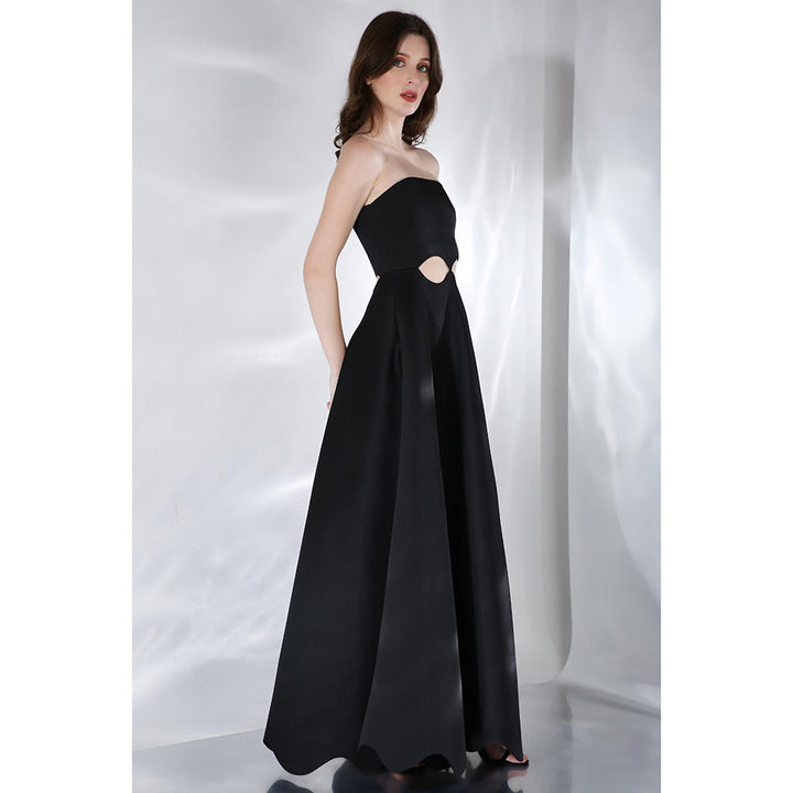 Ozeqo Francesca Black Solid One Shoulder Maxi Dress with Wrap (Set of 2)