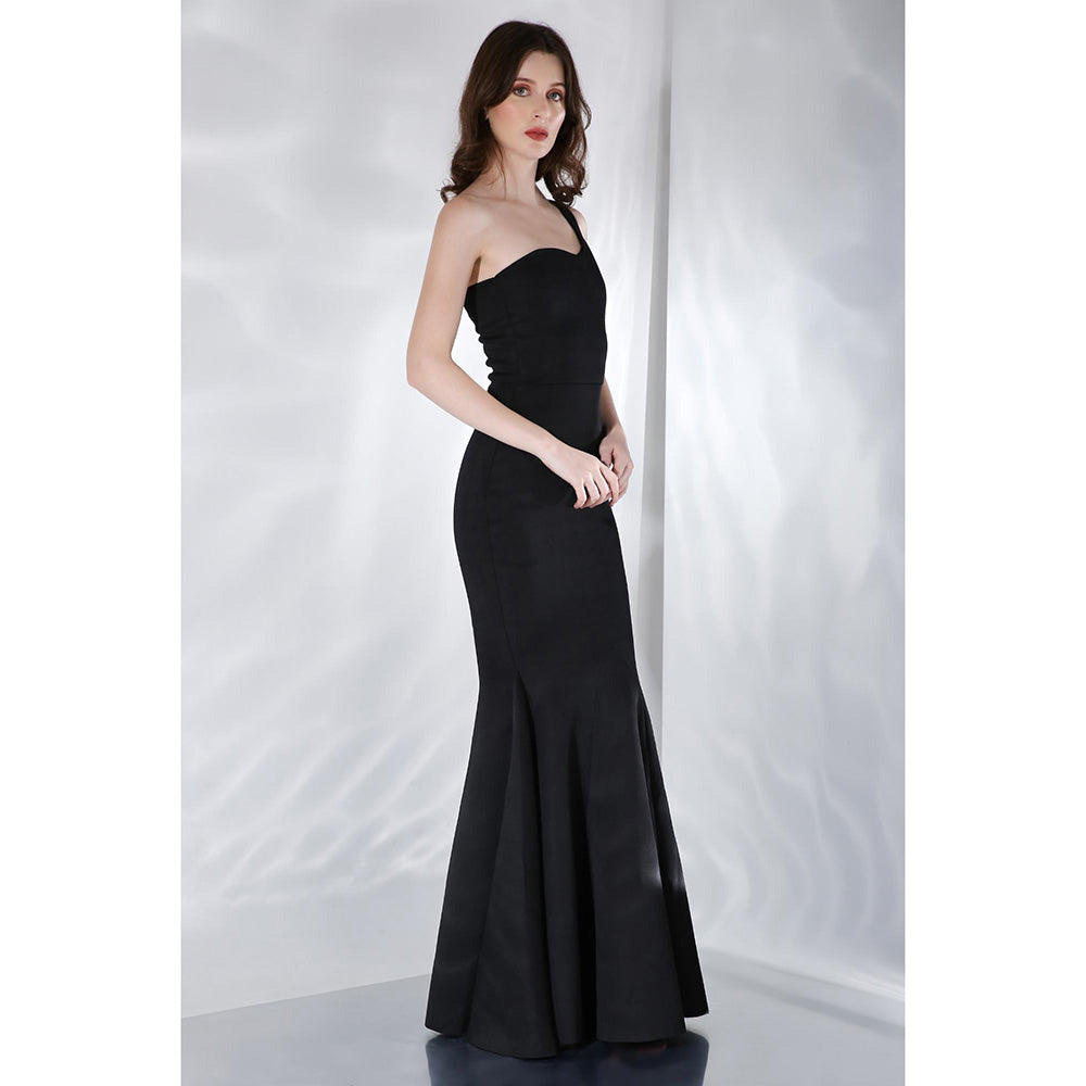 Ozeqo Alizeh Black One Shoulder Evening Gown