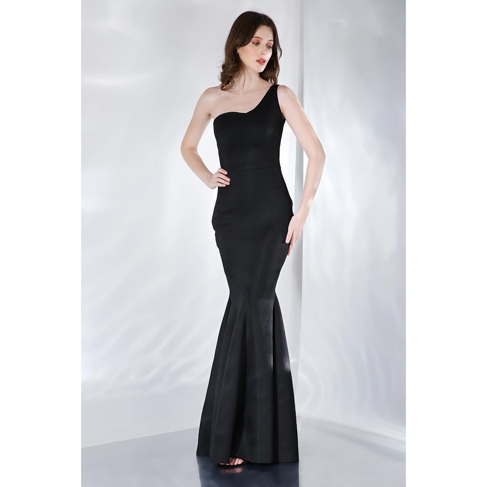 Ozeqo Alizeh Trail Black One Shoulder Evening Gown (Set of 2)