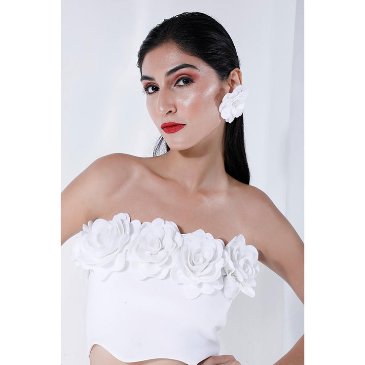 Ozeqo Marie White Crop Top with Skirt (Set of 2)