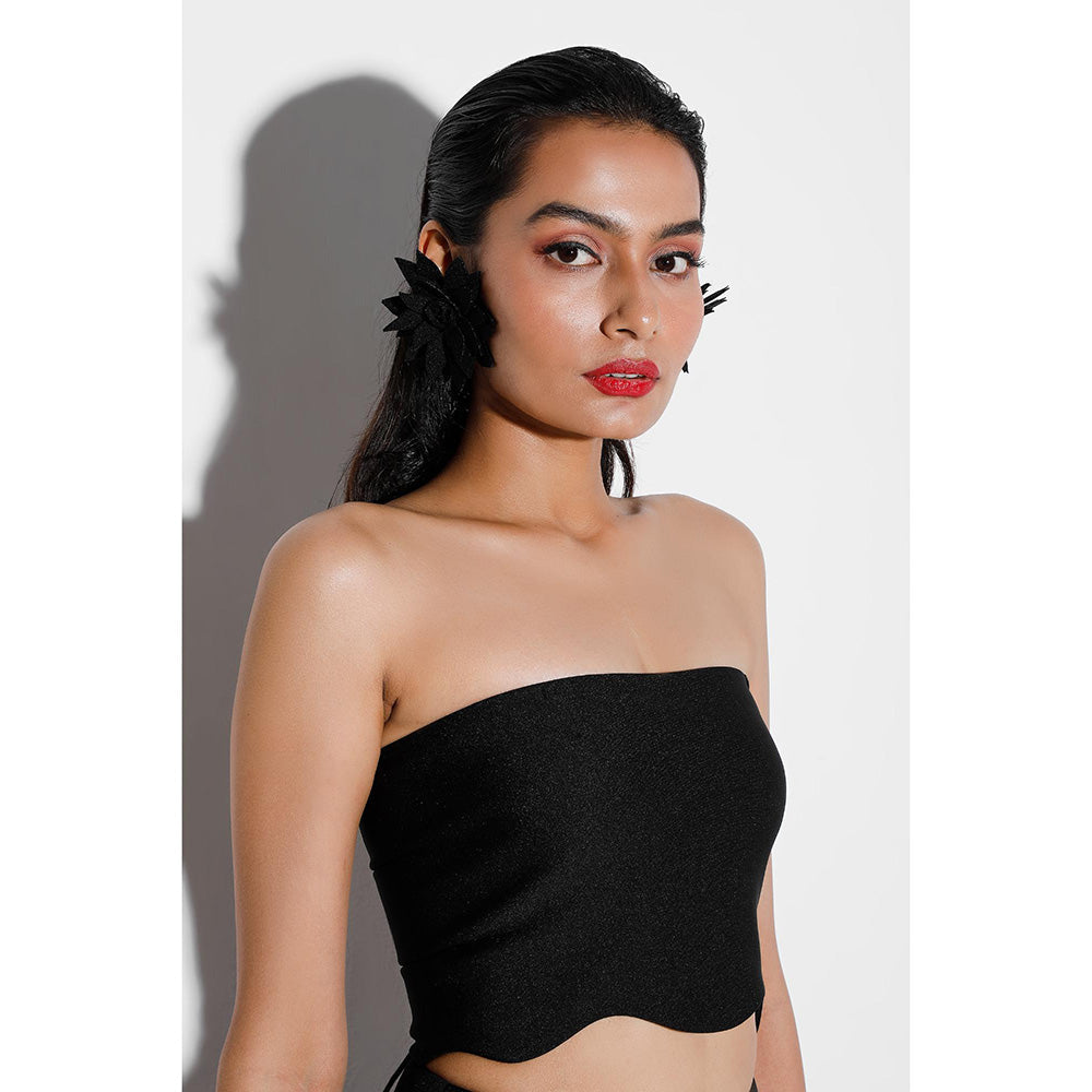 Ozeqo Claire Black Crop Top with Skirt (Set of 2)