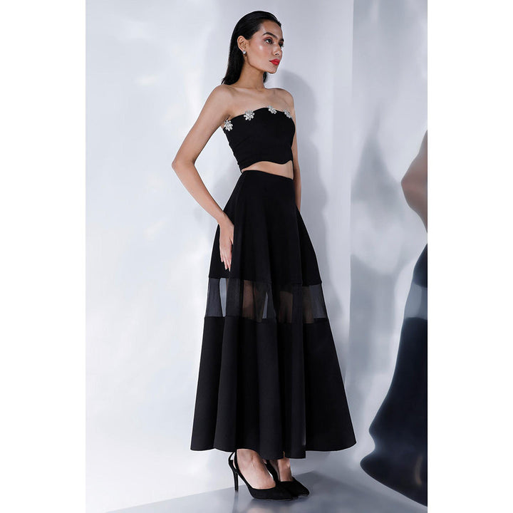 Ozeqo Freya Black Detachable Sleeves with Crop Top and Skirt (Set of 3)