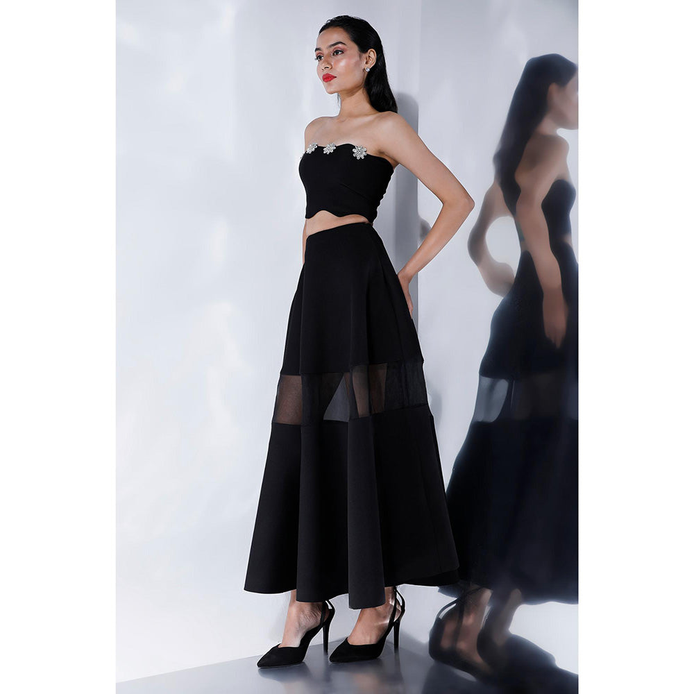 Ozeqo Freya Black Detachable Sleeves with Crop Top and Skirt (Set of 3)