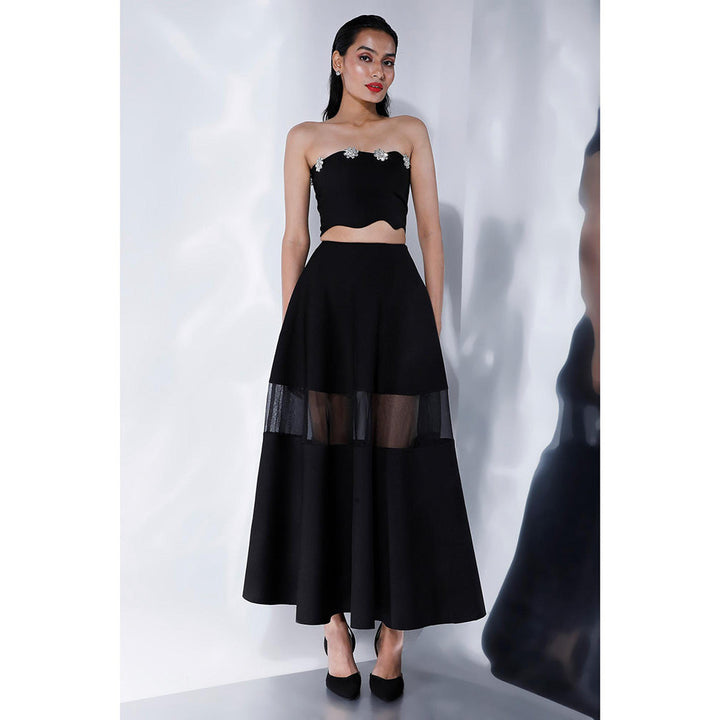 Ozeqo Freya Black Detachable Sleeves with Crop Top and Skirt (Set of 3)