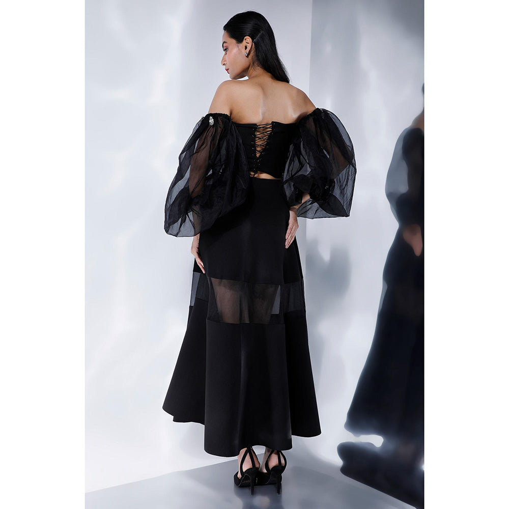 Ozeqo Freya Black Detachable Sleeves with Crop Top and Skirt (Set of 3)