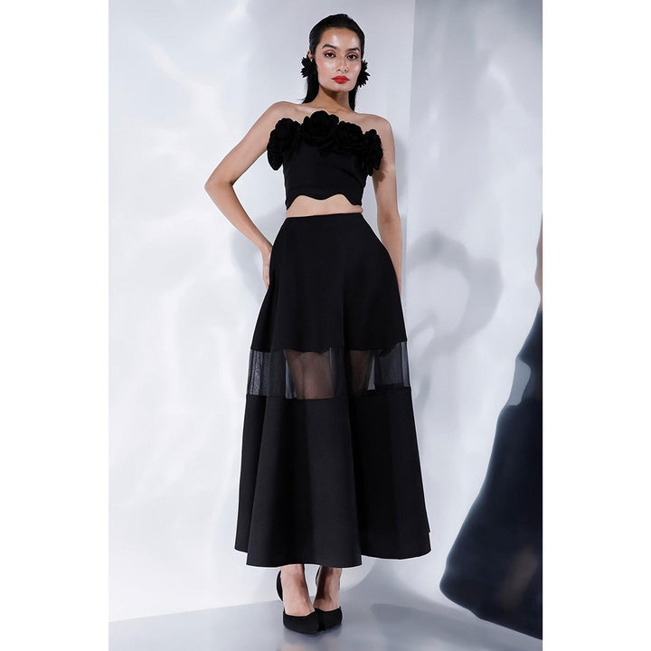 Ozeqo Odessa Black Crop Top and Skirt (Set of 2)