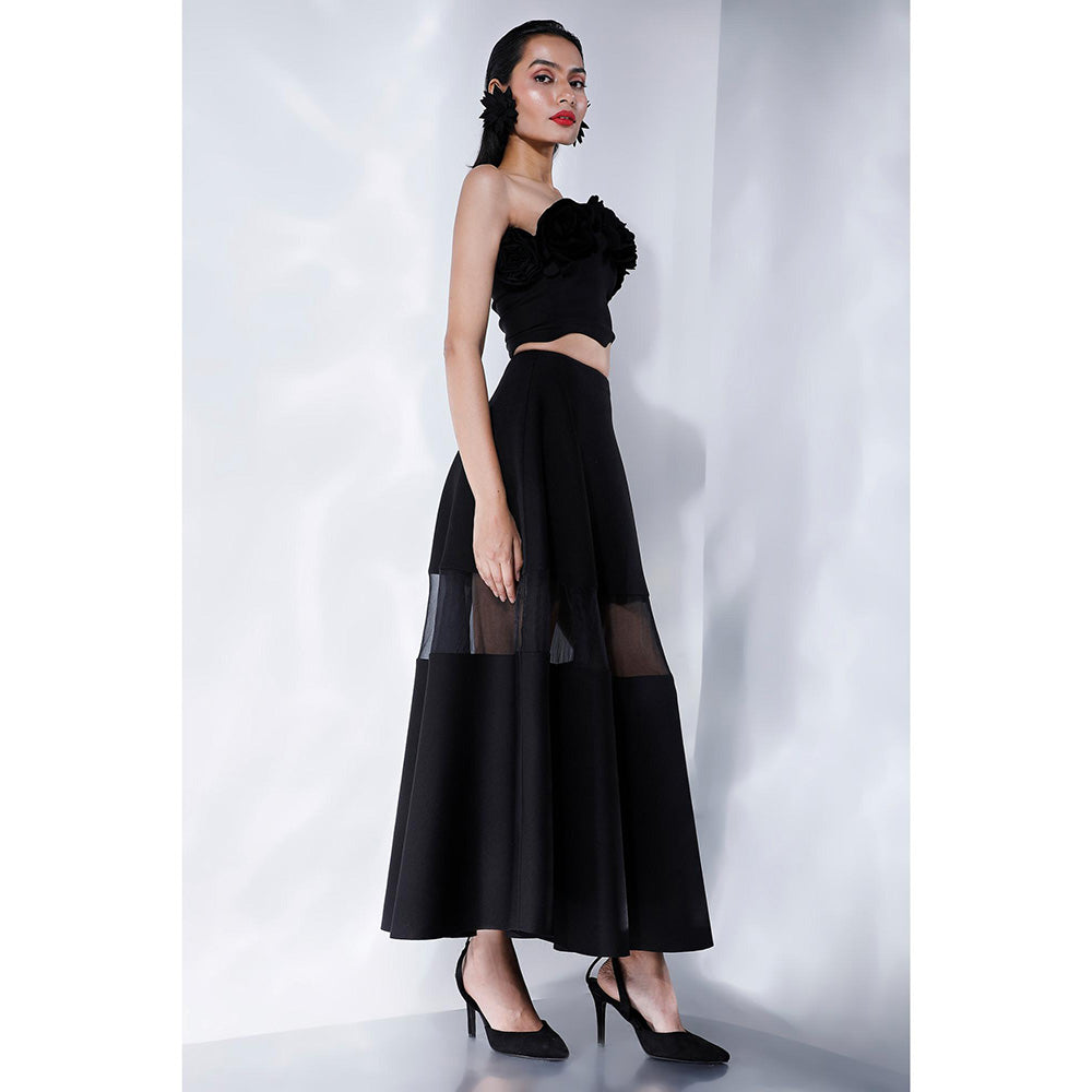 Ozeqo Odessa Black Crop Top and Skirt (Set of 2)