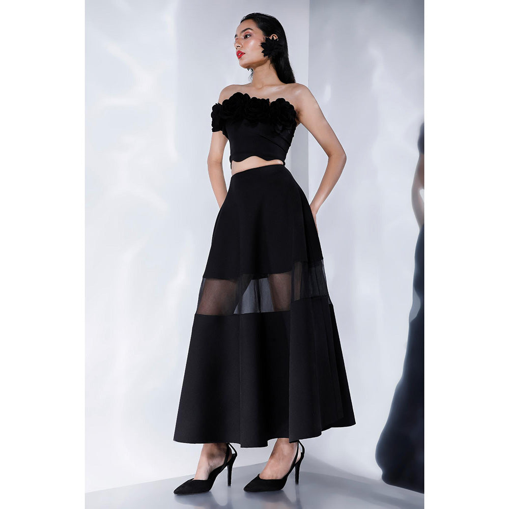 Ozeqo Odessa Black Crop Top and Skirt (Set of 2)