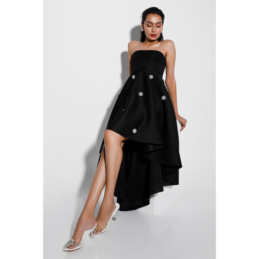 Ozeqo Tricia Black Embellished Strapless Tube Midi Dress