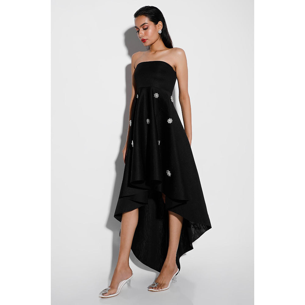 Ozeqo Tricia Black Embellished Strapless Tube Midi Dress