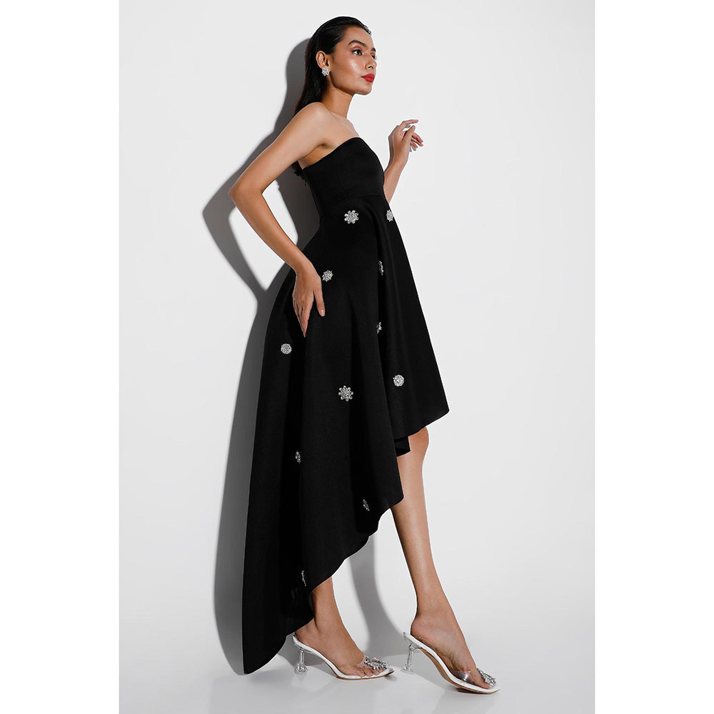 Ozeqo Tricia Black Embellished Strapless Tube Midi Dress